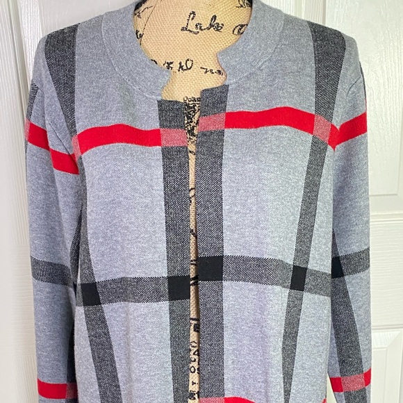 Tahari Duster Plaid Open Cardigan Sweater Coat - Picture 9 of 14